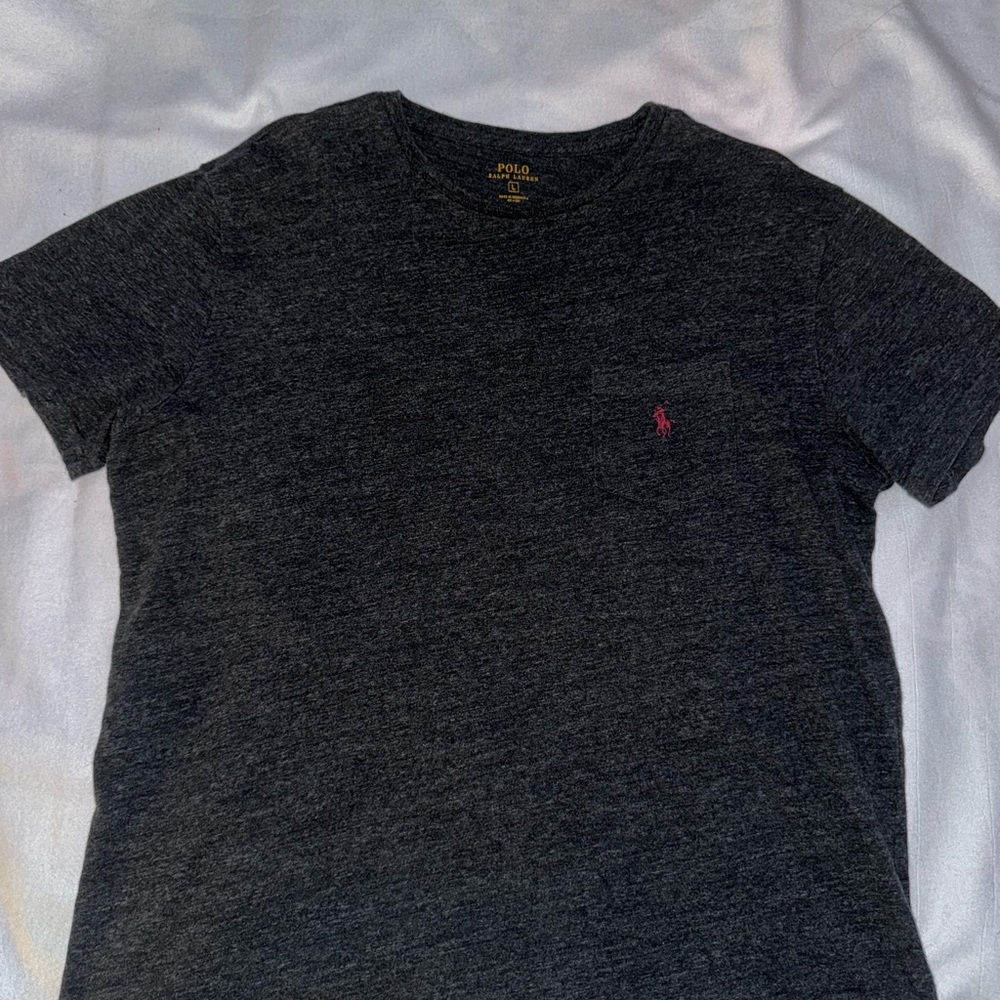 Polo by Ralph Lauren Men's Charcoal Tee with Pink Logo